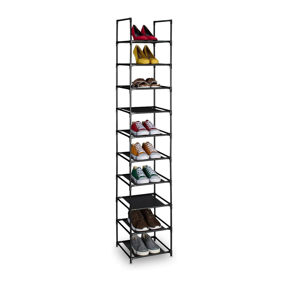 Relaxdays Shoe Rack, 10 Tiers, Narrow Metal Frame, Fabric Levels, Plug Togeth...