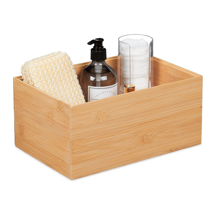 Relaxdays Storage Box, Stackable, Dimensions H x W x D: 14 x 30 x 20 cm, Bamboo, Natural