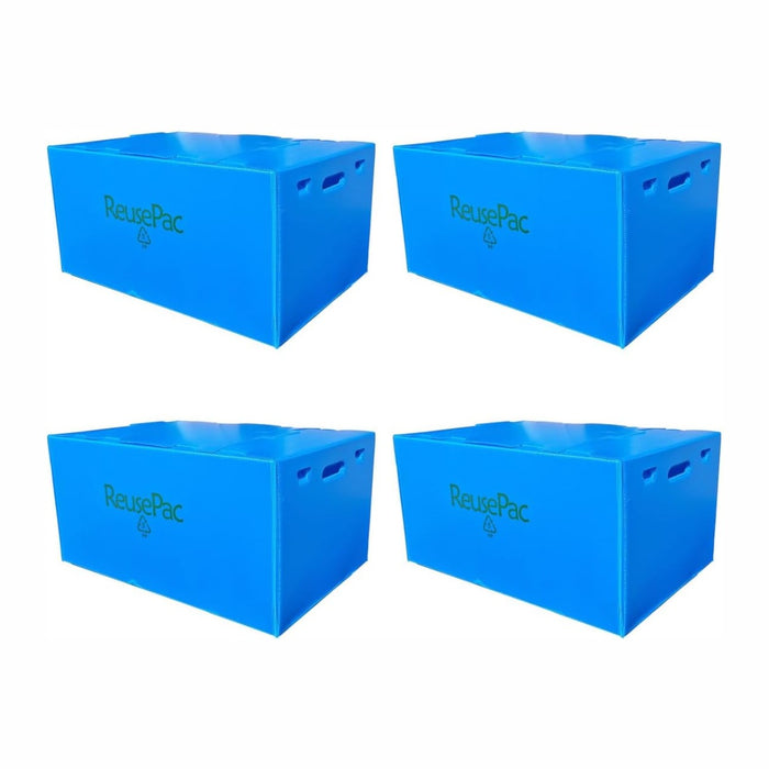 Reusable Foldable Box Corrugated PP Lightweight, Storage Moving Mailing, Heavy Duty Stackable, Tape Free Self-Locking Lid for Business Home (Sky Blue 4 Pack, 24x16x12in)