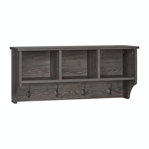RiverRidge Home Woodbury Collection Cubbies and Hooks Wall Shelf, Dark Weathe...