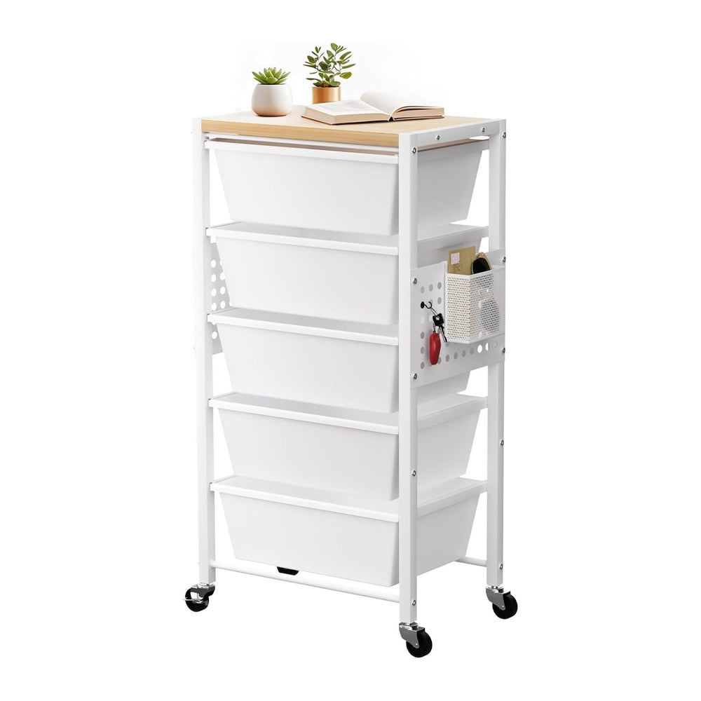 Rolling Cart with 5 Drawers, Plastic Drawer Storage Carts with Wheels & W...