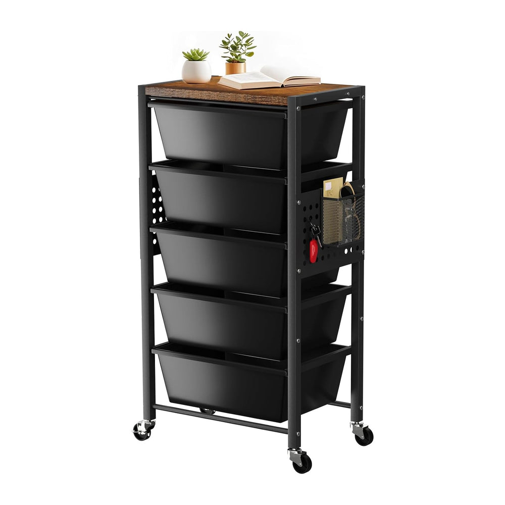 Rolling Cart with 5 Drawers, Plastic Drawer Storage Carts with Wheels & W...