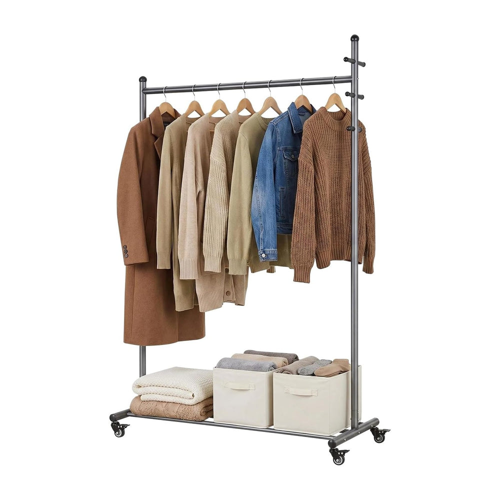 Rolling Clothes Rack Heavy Duty Garment Rack with Wheels Black