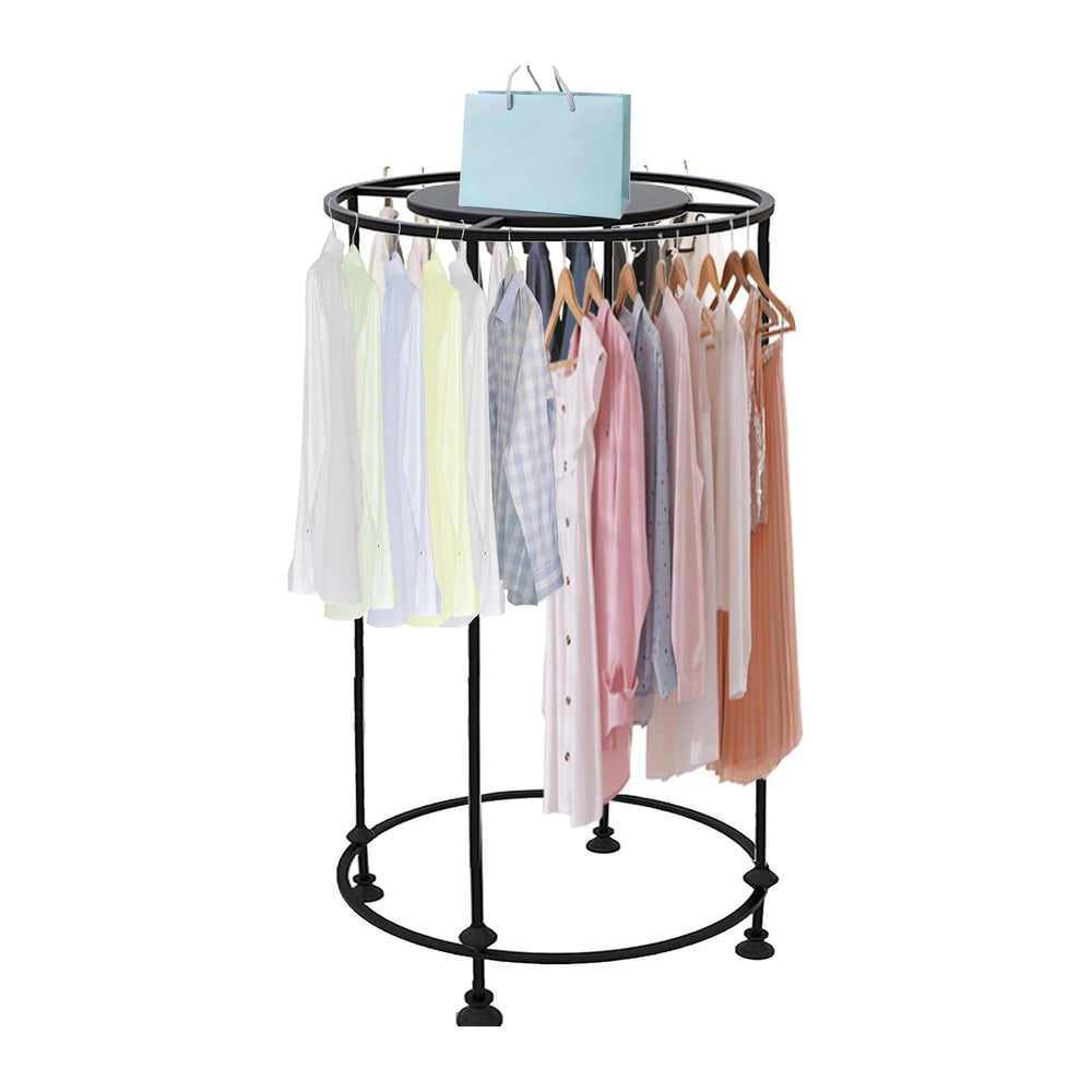 Round Clothing Rack, Floor Standing Garment Display Retail Rack with Topper
