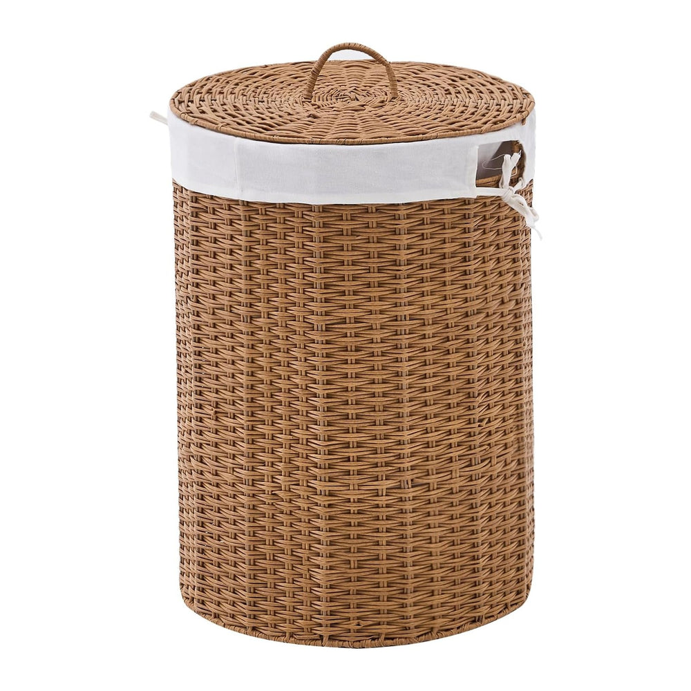 Round Wicker Laundry Hamper with Lid Handwoven Rattan Basket with Handles for...