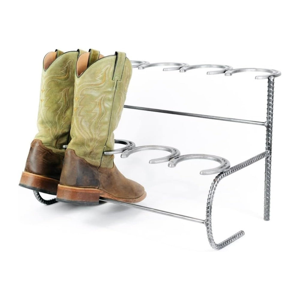 Rustic Double Decker Horseshoe Boot Rack - 4 pairs