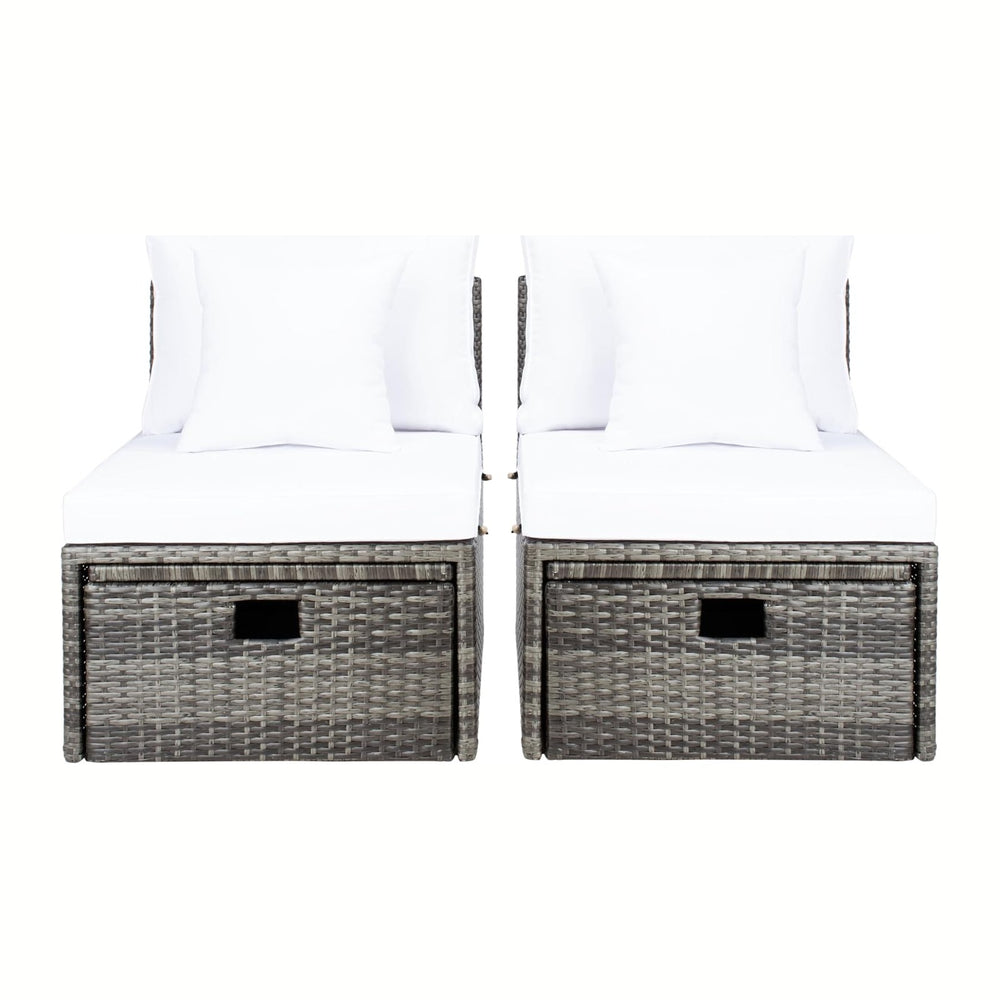 SAFAVIEH Outdoor - Pramla Settee and Ottoman Set - Grey Brown & White - S...
