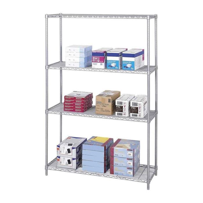 Safco Products Industrial Wire Shelving Starter Unit 48" W x 18" D x 72" H (Add-On Unit and Extra Shelf Pack Sold Separately), Metallic Gray
