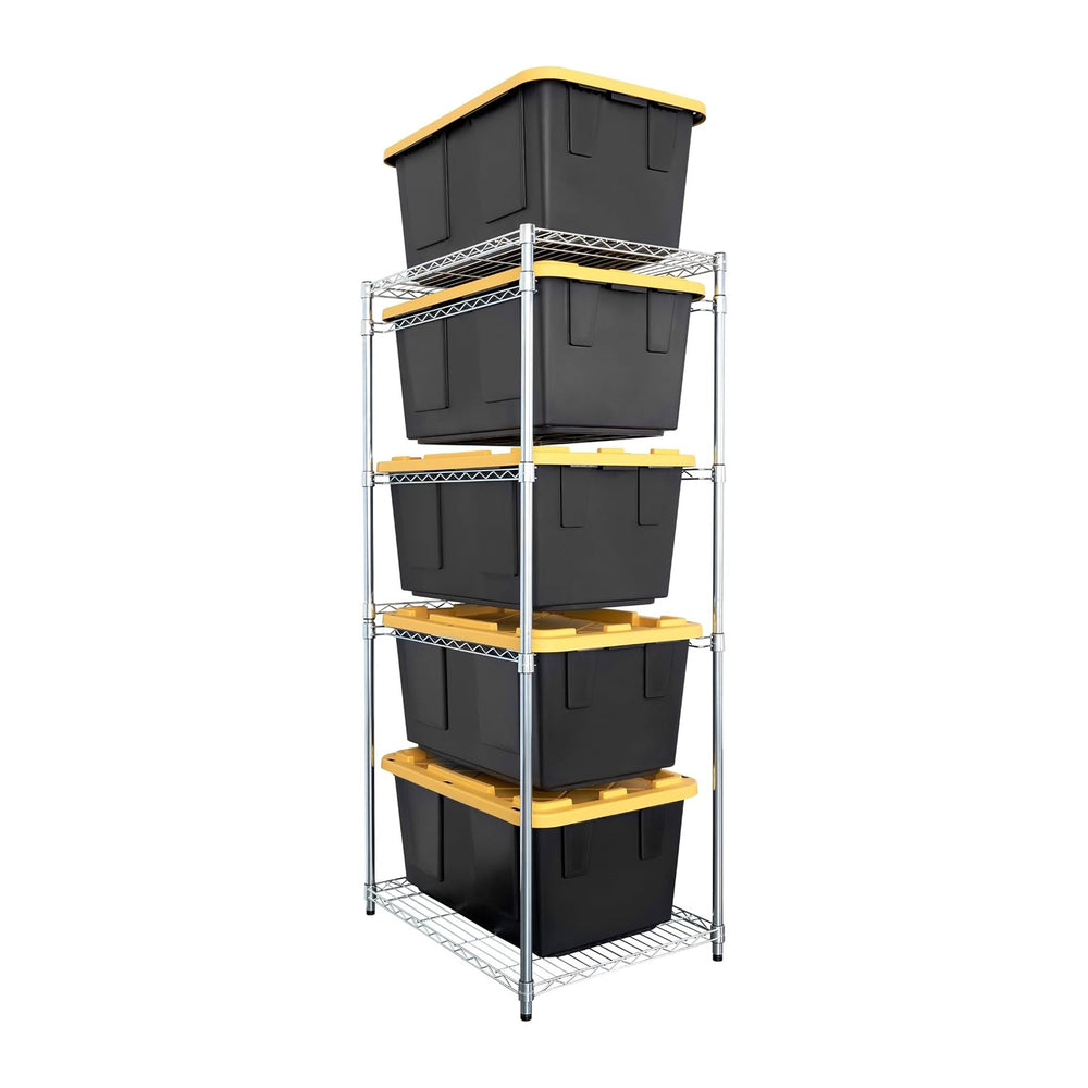 SafeRacks 5-Tier Steel Tote Rack for 27 Gallon Bins - Silver