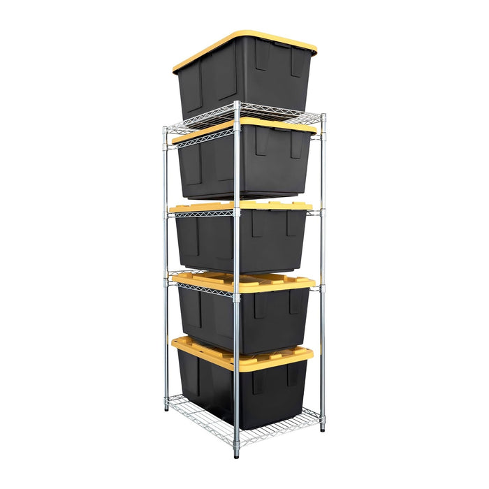 SafeRacks 5-Tier Steel Tote Rack for 27 Gallon Bins - Silver