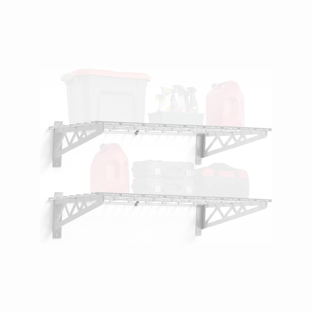 SafeRacks Steel Garage Wall Shelves 2-Pk w/Hooks, 500lb, White (18x36)
