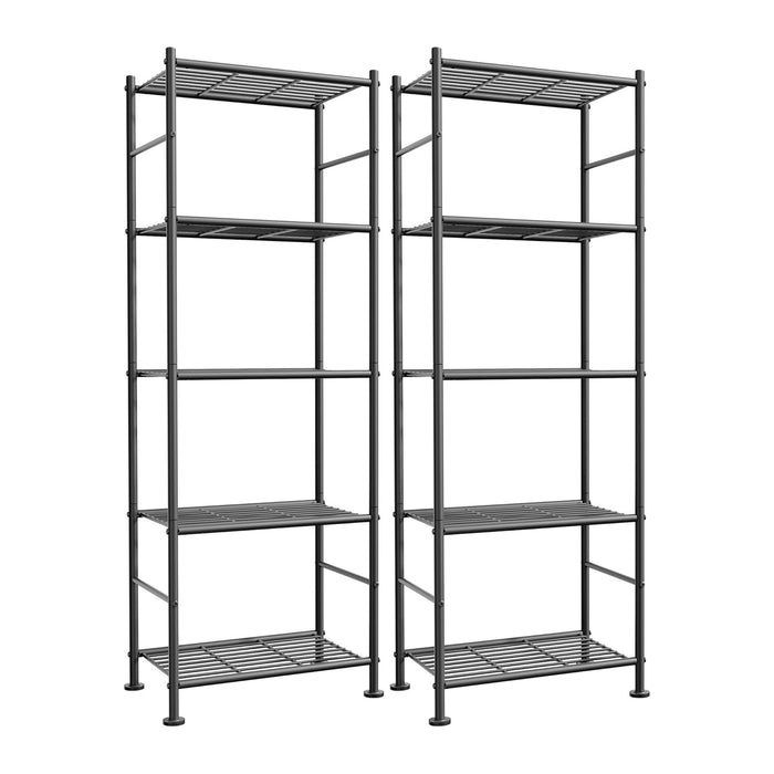 Sakugi Storage Shelves - Set of 2, 5-Tier Metal Shelf Organizer, Space-Saving Garage Shelving with Leveling Feet, Standing Shelves Organizer for Kitchen, Laundry, Pantry (18.4" x 12.6" x 57.4", Black)