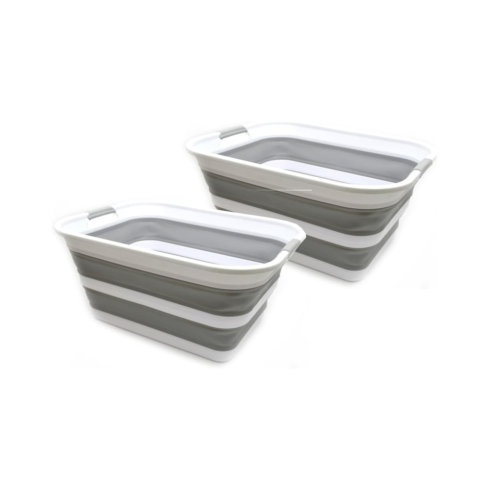 SAMMART 42L Set of 2 Collapsible Plastic Laundry Basket - Foldable Pop Up Sto...
