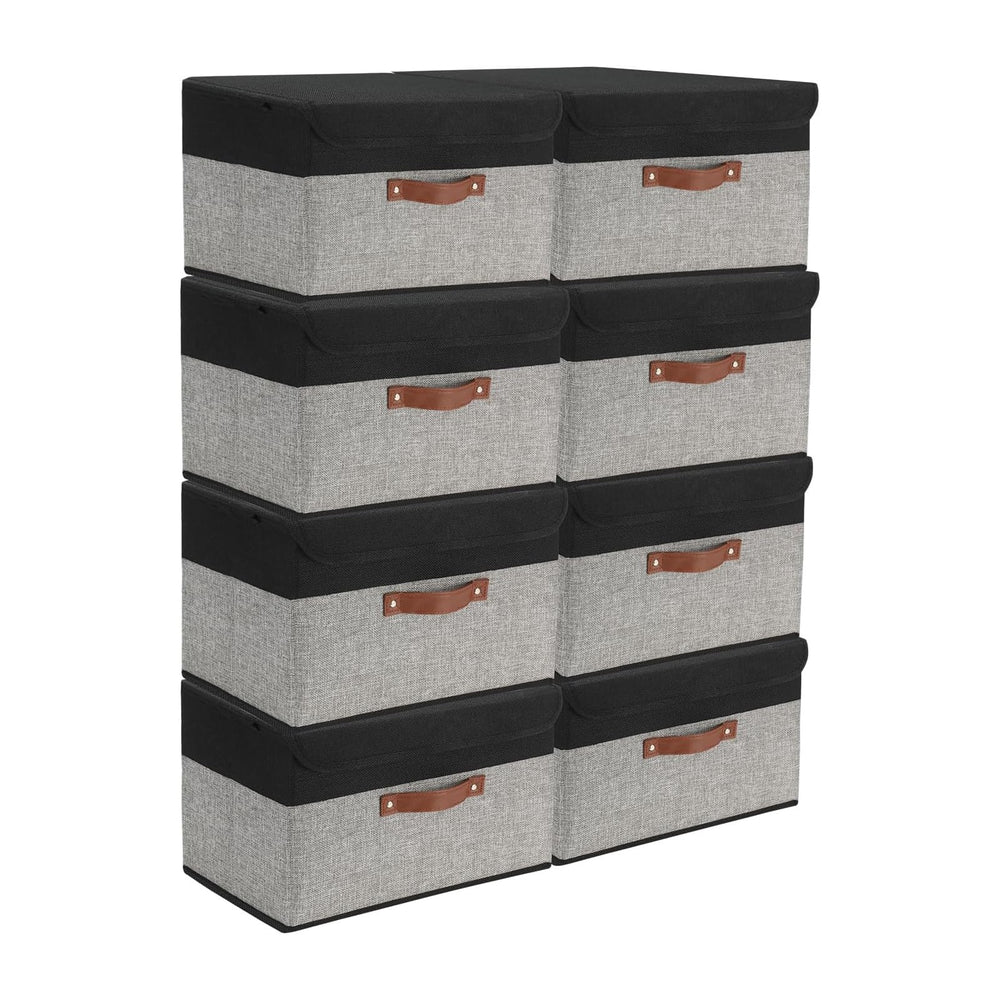 SAMORADREA 8 Pack Linen Foldable Storage Box Containers Fabric Bins with Lids...