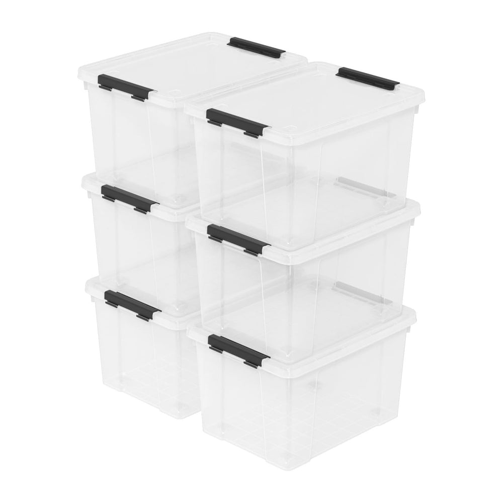 Sandmovie 6 Pack 22 Quart Clear Plastic Storage Bins with Wheels & Latchi...
