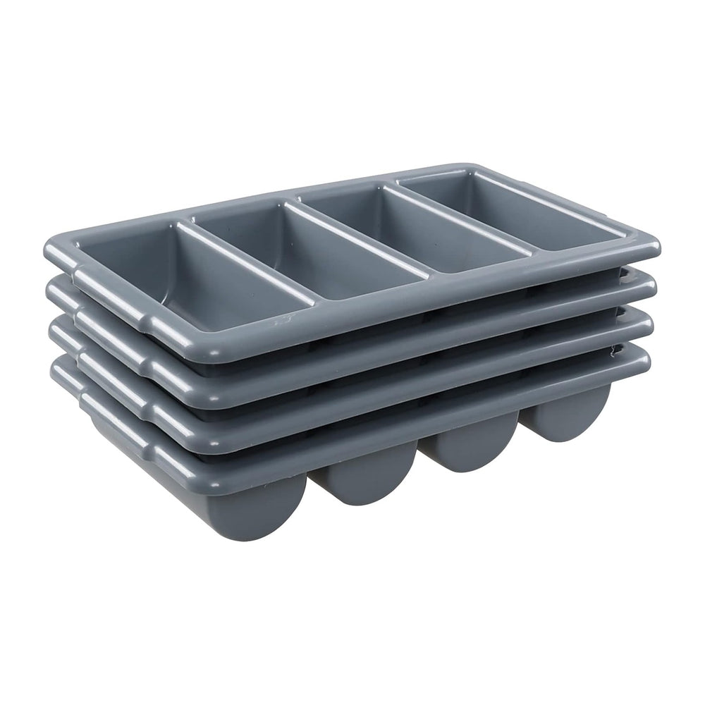 Sandmovie Commercial Plastic 4-Compartment Cutlery Bin, Gray, 4-Pack