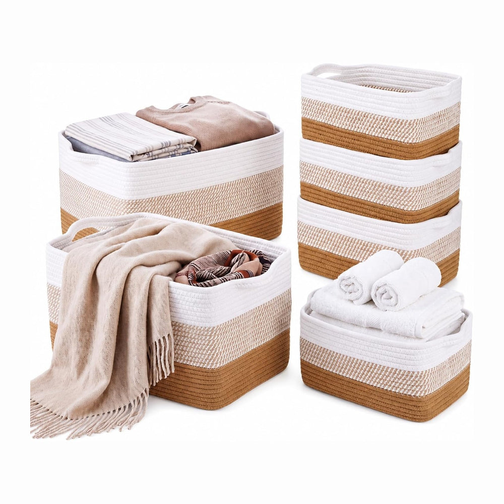 Sawysine 6 Pack Cotton Rope Woven Storage Baskets, 2 Size Organizer Bins