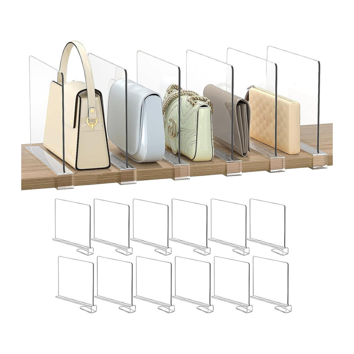 Shelf Dividers Purse Organizer for Closet: 12-Pack Acrylic Bag Storage
