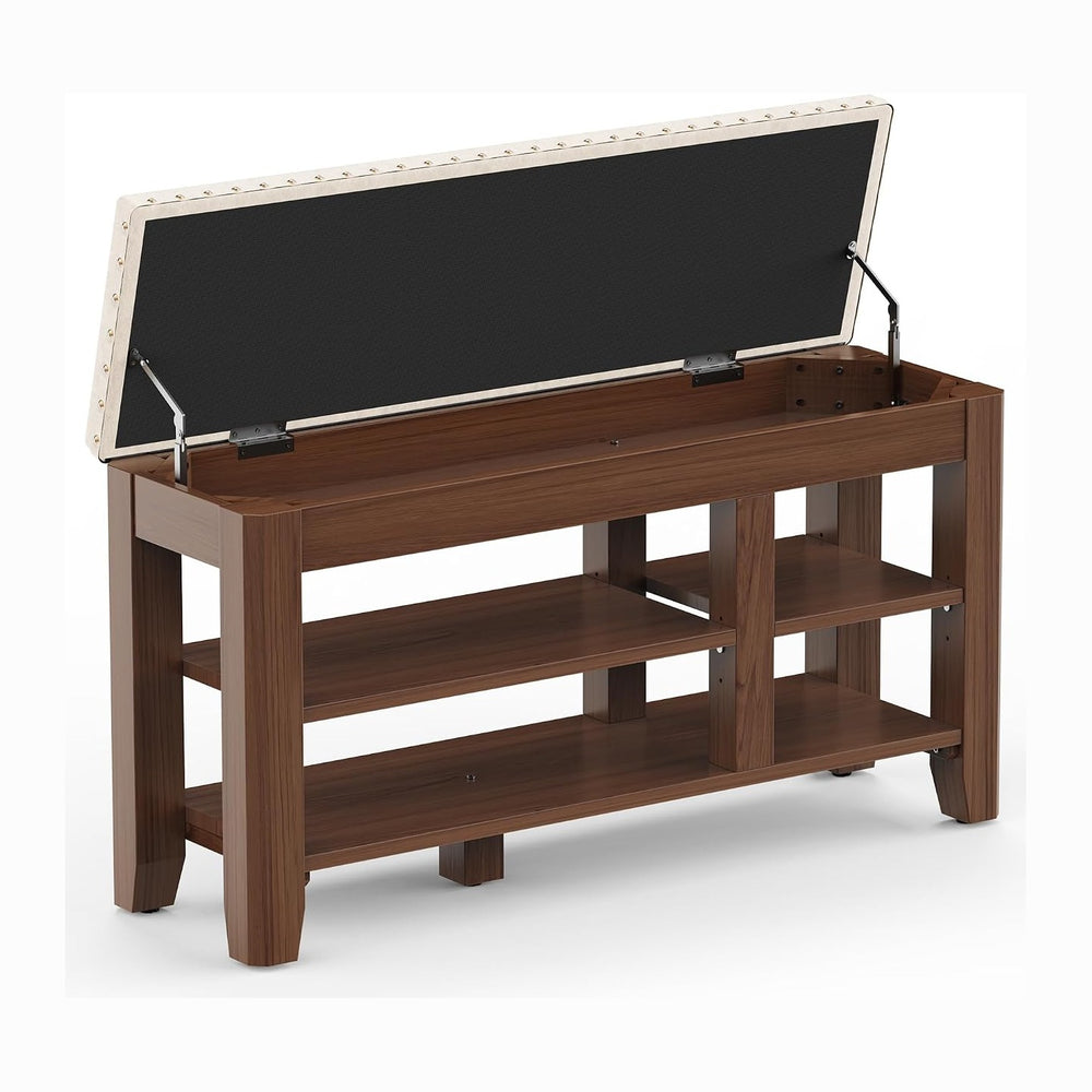 Shoe Bench for Entryway, Solid Rubberwood Shoe Bench with Hidden Storage, Adj...