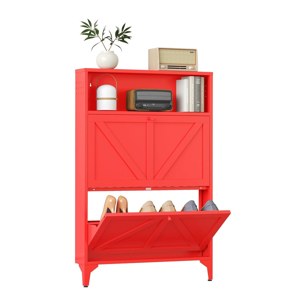 Shoe Storage Cabinet for Entryway with 2 Flip Drawers, Freestanding Shoe Orga...