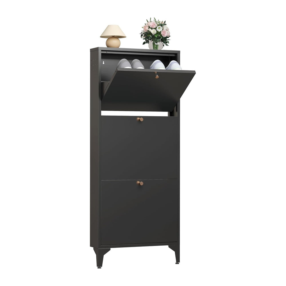 Shoe Storage Cabinet for Entryway with 3 Flip Drawers, Freestanding Shoe Orga...