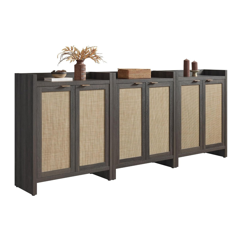 SICOTAS Shoe Storage Cabinet Set of 3, Large Capacity Rattan Shoe Cabinet
