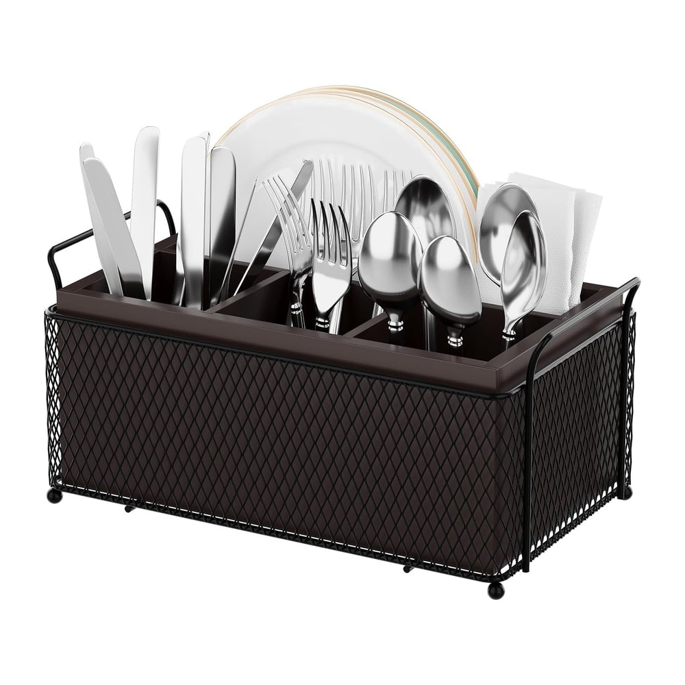 Silverware Caddy for Party,Bamboo Utensil Holder for Countertop