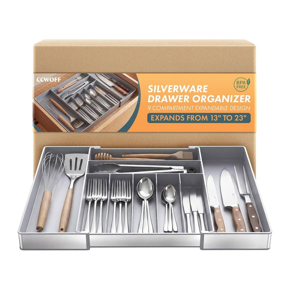 Silverware Drawer Organizer, 9 Slots Expandable Kitchen Drawer Organizer