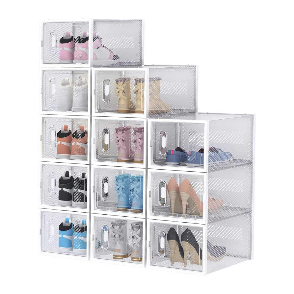 SIMPDIY Shoe Storage, 12 Pack Large Shoe Boxes Clear Plastic Stackable, Shoe ...