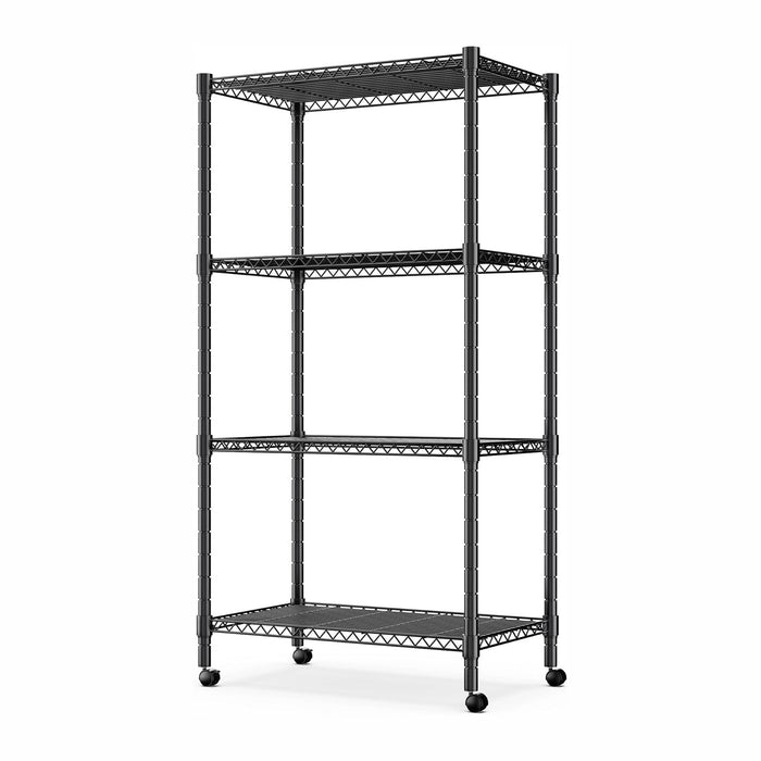 Simple Deluxe 4-Tier Heavy Duty Adjustable Storage Shelf with Wheels, 23.23”W x 17.63”D x 47.24”H, Wide Mobile Metal Shelving Unit, Easy Assembly for Living Room, Office,Black