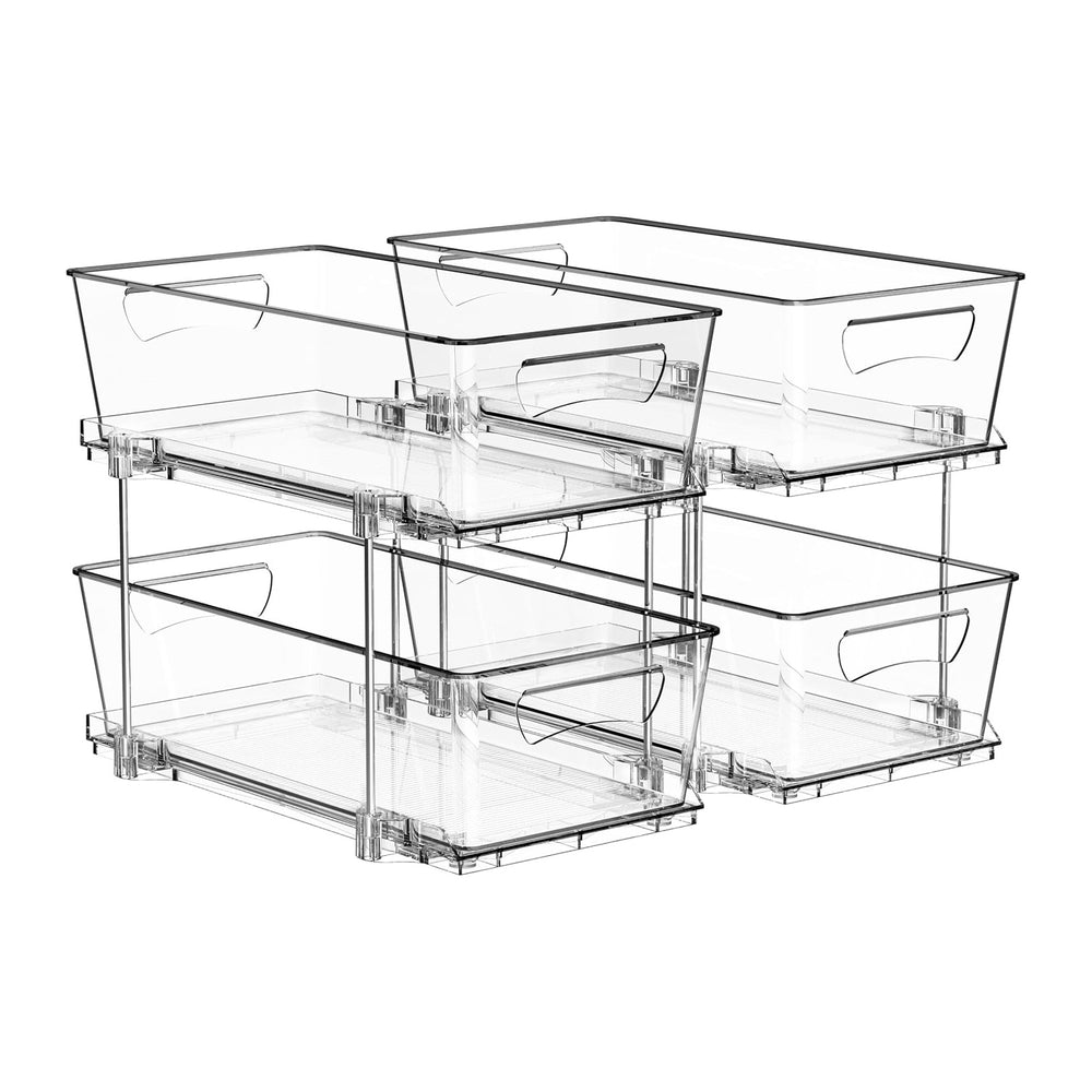 Simple Houseware 2Pcs 2-Tier Slim Drawer Cabinet Pull-Out Organizer, Clear