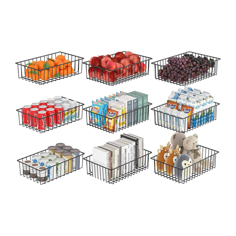 Simple Trending 12 Pack Extra Large Wire Storage Baskets, Black