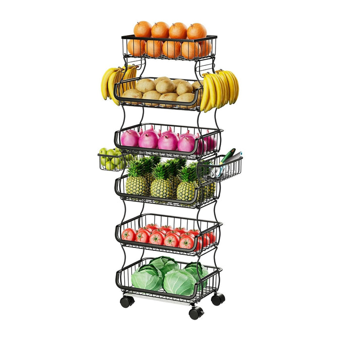Simple Trending 6 Tier Rolling Cart, Stackable Basket Black