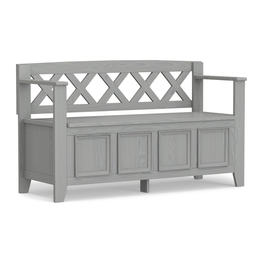 SIMPLIHOME Amherst 48" Wide Solid Wood Storage Bench in Fog Grey