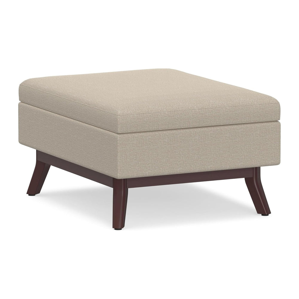 SIMPLIHOME Owen 34" Wide Linen Look Fabric Lift Top Ottoman in Natural