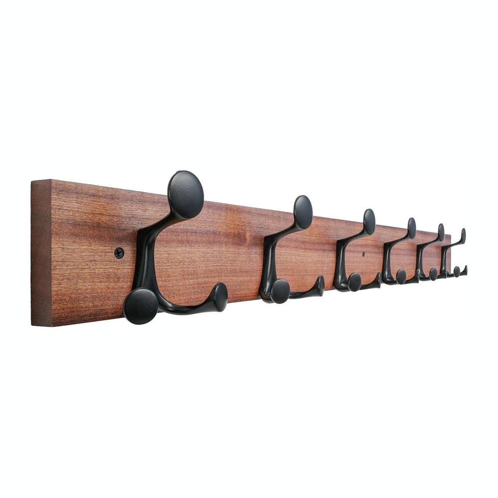 SKOLOO 36-Inch Wood Coat Rack Wall Mount with 6 Triple Hooks - Ideal for Fami...