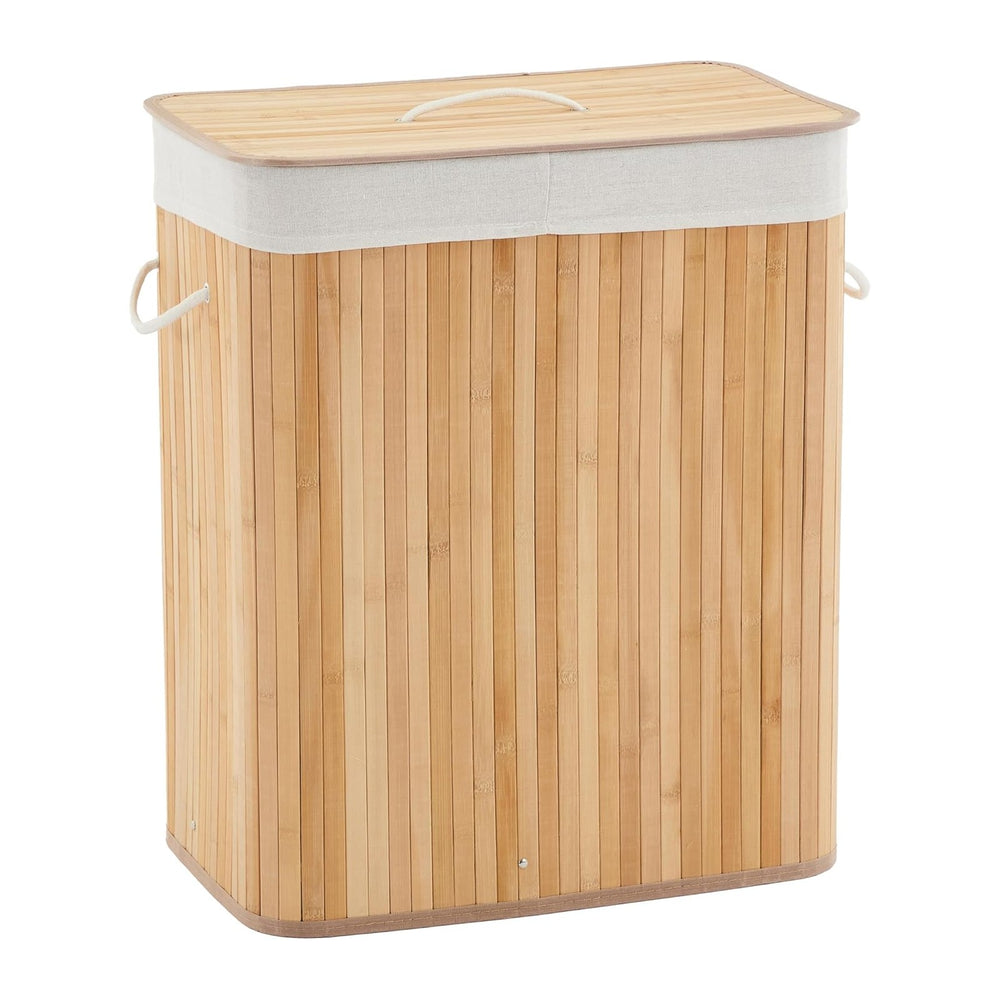 Slim Bamboo Laundry Hamper with Lid, 106L Large Collapsible Wooden Clothes Ba...