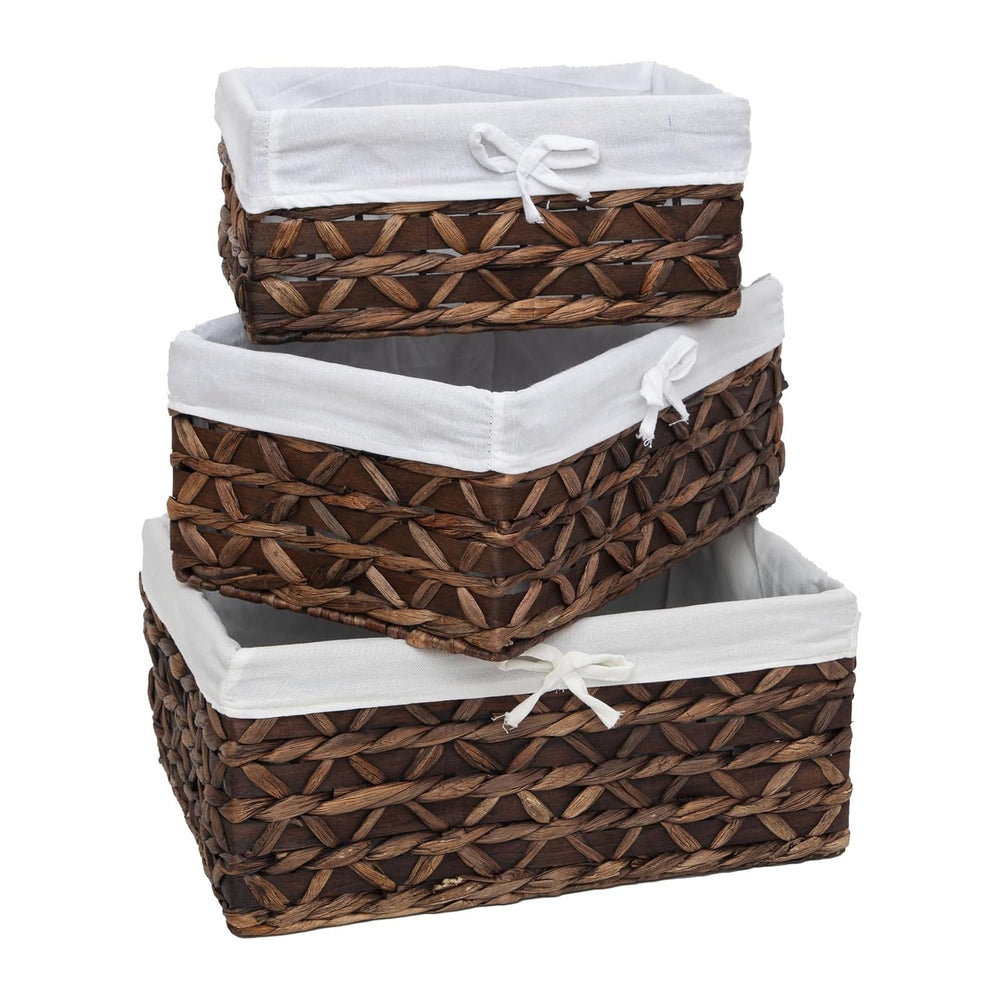 Small Wicker Rectangle Basket,Natural Water Hyacinth Baskets Set of 3