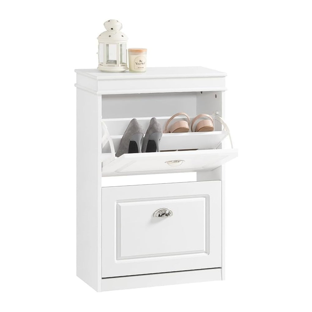 SoBuy Small Shoe Cabinet, Slim Shoe Rack 2 Flip-Drawers, Thin Shoe Storage Cu...