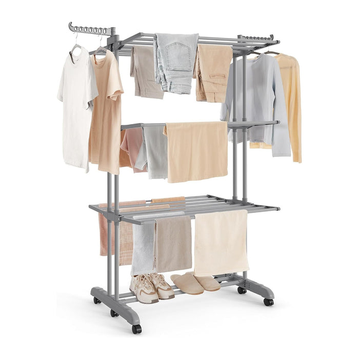 SONGMICS 4-Tier Clothes Drying Rack, Foldable, Rolling, 67.9-Inch Tall