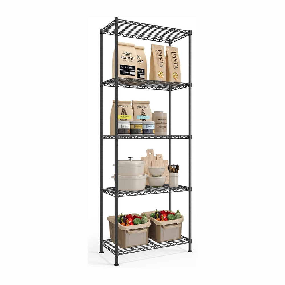 SONGMICS 5-Tier Storage Shelves, Adjustable Wire Shelving Unit, 8 Hooks