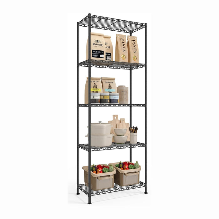 SONGMICS 5-Tier Storage Shelves, Adjustable Wire Shelving Unit, 8 Hooks