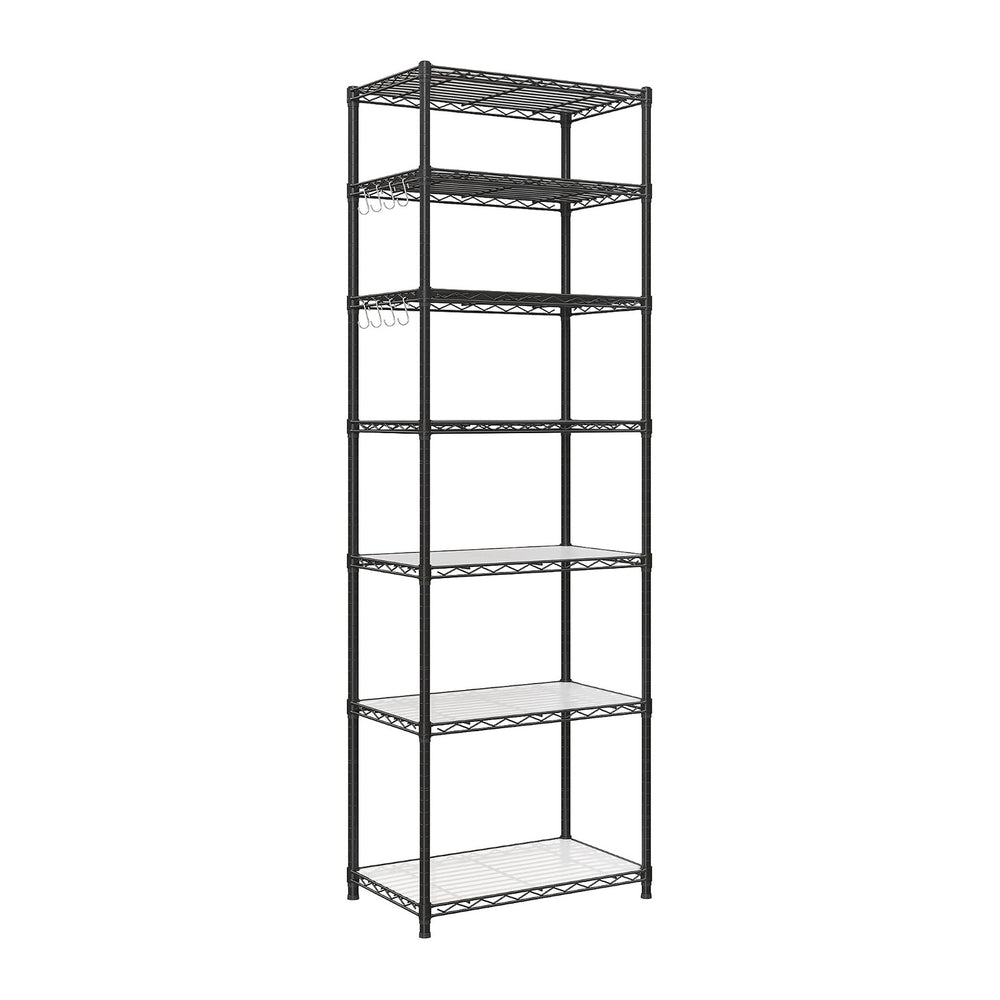 SONGMICS 7-Tier Storage Shelves, Adjustable Wire Shelving Unit, 8 Hooks
