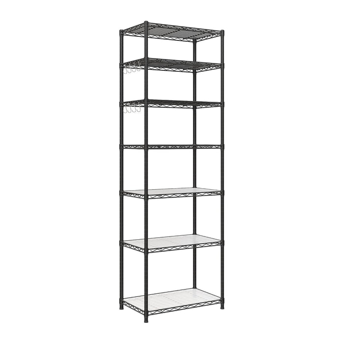 SONGMICS 7-Tier Storage Shelves, Adjustable Wire Shelving Unit, 8 Hooks