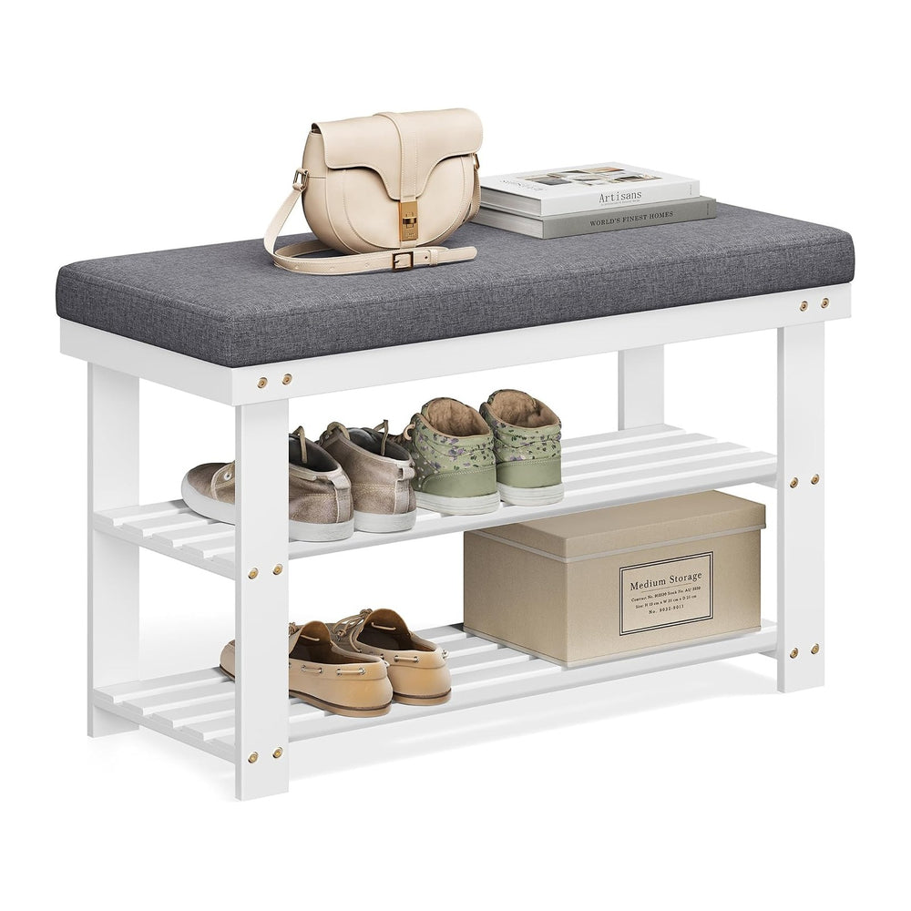 SONGMICS Bamboo Shoe Bench, 3-Tier Shoe Rack, 11.9 x 28.3 x 19.2 Inches