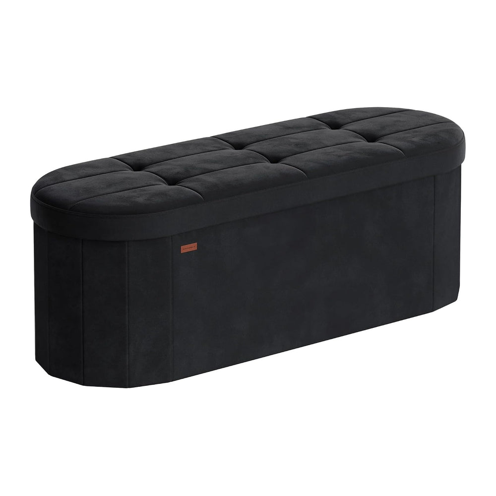 SONGMICS Folding Ottoman with Storage, Oval Bench, Velvet Fabric
