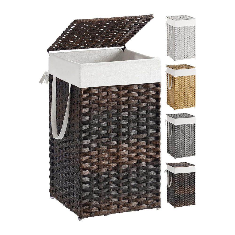 SONGMICS Laundry Hamper with Lid, 17.2 Gallon (65 L) Synthetic Rattan Clothes...
