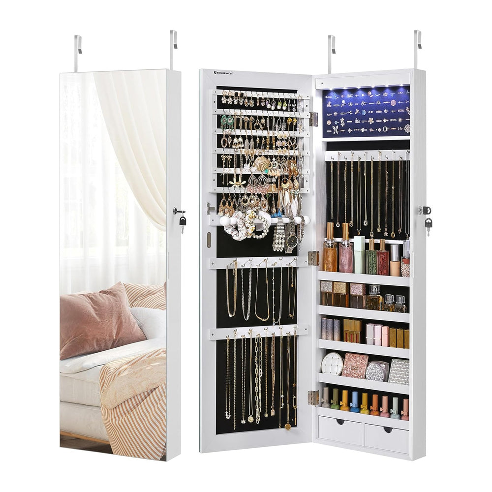 SONGMICS Mirror Jewelry Cabinet Armoire, Wall or Door Mounted, Lockable