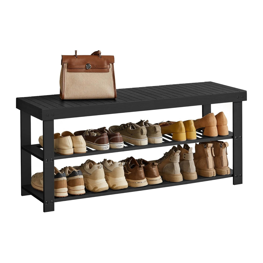SONGMICS Shoe Rack Bench, 3-Tier Bamboo Entryway Bench, 42.9 Inches Width