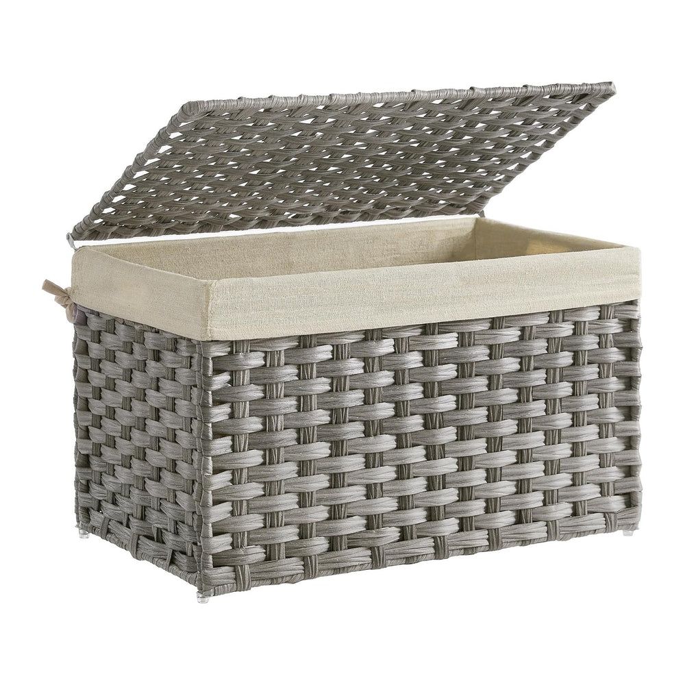 SONGMICS Woven Storage Basket with Lid, 17.2 Gallon (65L), Foldable